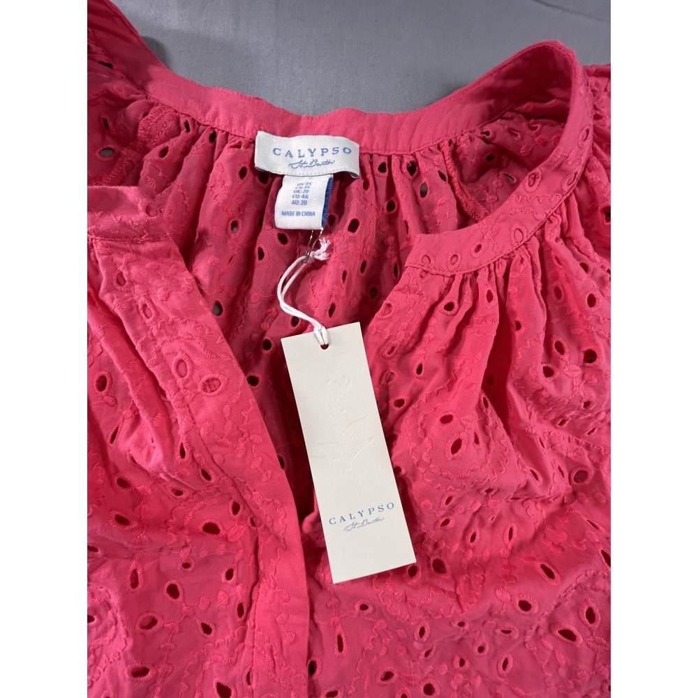 Calypso St. Barth eyelet blouse in a vibrant hot pink 1X Resort Vacation Beach‎ - Picture 2 of 8